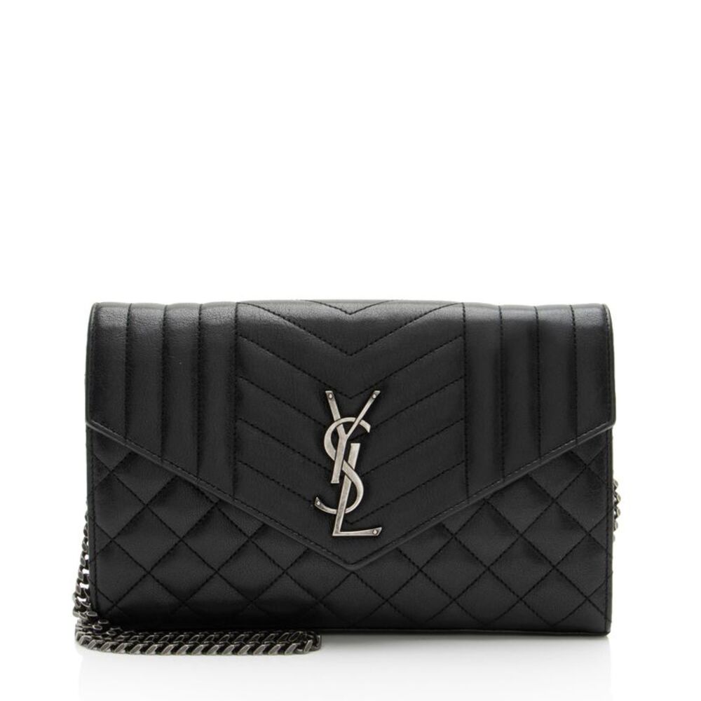 Saint Laurent Mixed Matelasse Leather Monogram Chain Wallet